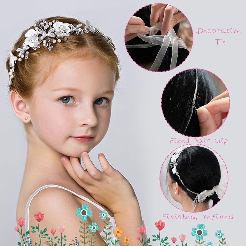 Locisne Flower Girl Headpiece Princess Wedding Accessories, Silver Hair Headband Flower Crown for Girls - Image 5